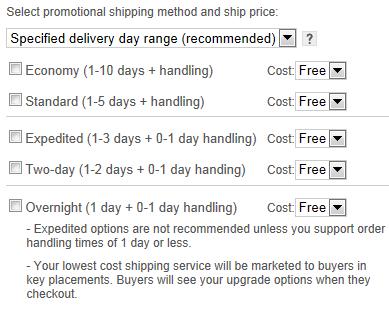Setting up continued STEP 1b: Select shipping method and price. Select Specified (recommended) or Unspecified Delivery Day range.