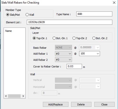 Slab/Wall Rebar Checking Data Specify
