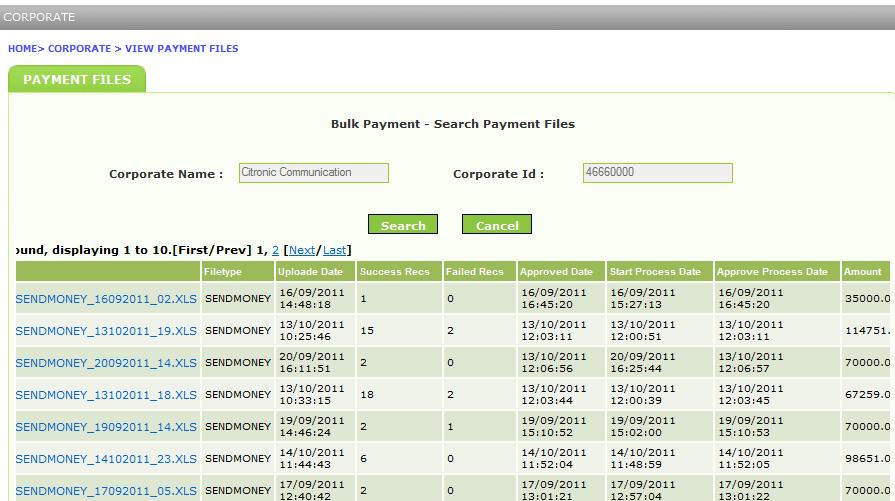Completed Transaction report Screen