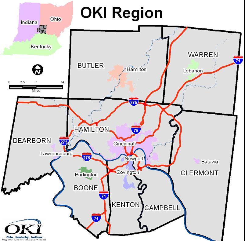Greater Cincinnati Region As of 2005, the total 3-State, 8- county OKI region