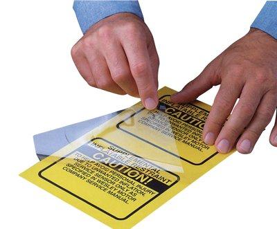 These polyes overlaminate labels utilize 3M Adhesive, which is a high clarity general purpose acrylic emulsion that exhibits good initial tack, excellent die cutting properties, minimal cold ow, and