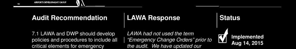 required to execute an Emergency Change. 10 Implemented Aug 14, 2015 8.