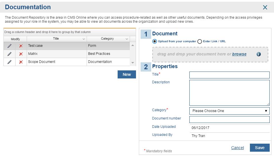 Document Repository Clients can upload documents, such as