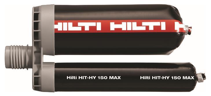 Page 7 sur 25 2 5 / 0 6 / 2 0 1 8 : Injection mortar and steel elements Injection mortar Hilti HIT-HY 150 MAX: hybrid system with aggregate 330 ml, 500 ml and 1400 ml Marking: HILTI HIT Product name