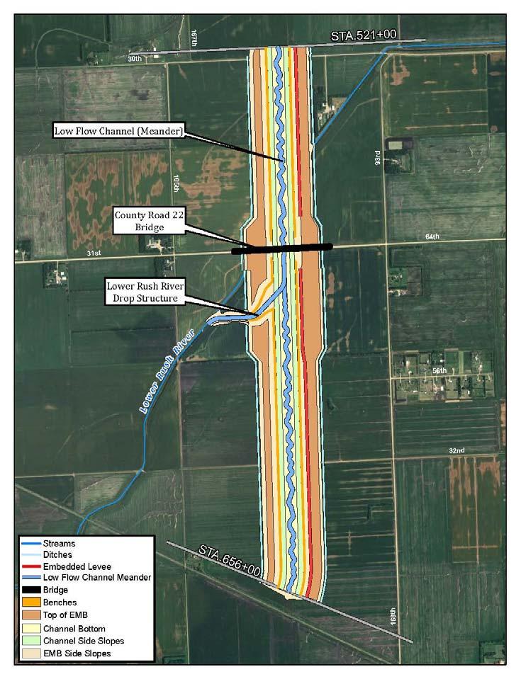 2.2 Description of Reach 5 and Lower Rush River Structure As depicted in Figure 2, Reach 5 include the diversion channel beginning at the upstream end of Reach 4 (Sta.