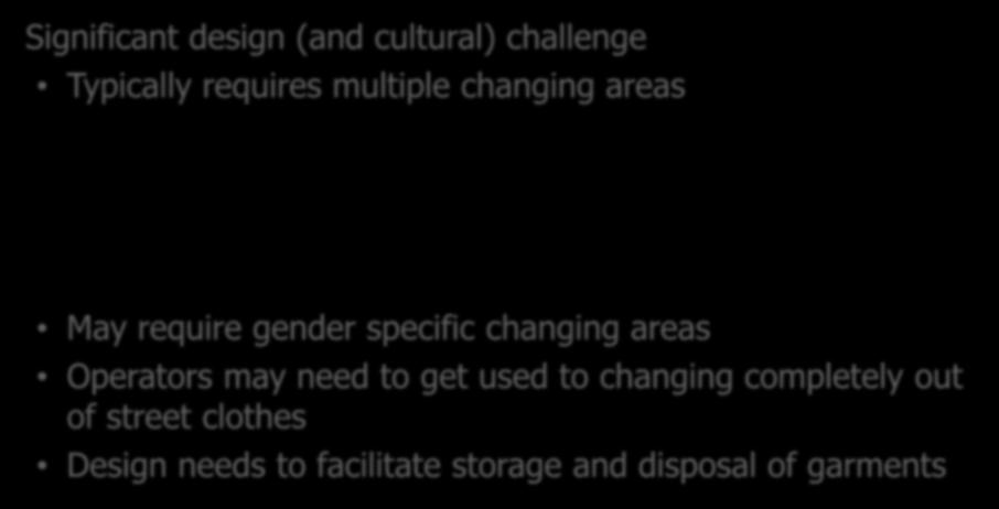 Gowning Significant design (and cultural) challenge Typically requires multiple changing areas At least 3 changing stages to enter Grade B At least 2 changing stages to enter Grade C May