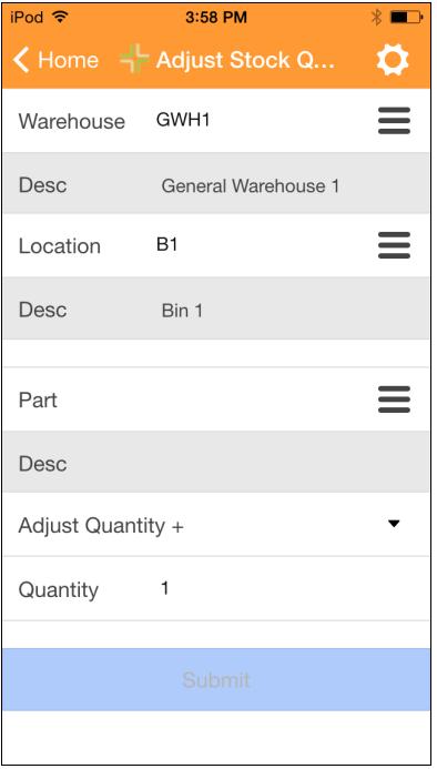 Adjusting Stock Quantity This tool allows the user to increase or decrease the part quantity at a specified warehouse location.