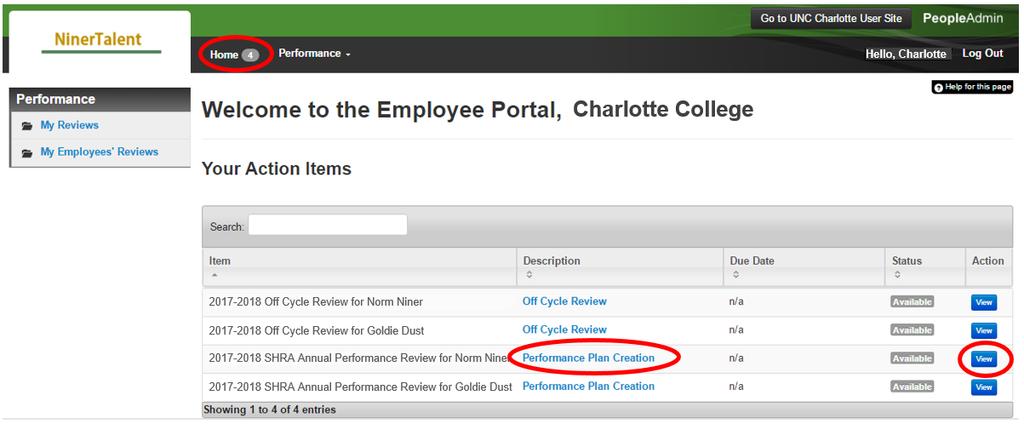 Employee Portal Quick Reference Guide Your Action Items When you reach the UNC Employee Portal, the first screen you will see is Your Action Items.