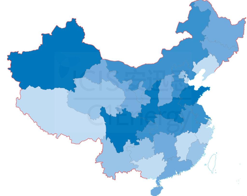 Gas Consumption by region in 2012 Heilong jiang Xinjiang Uygur autonomous region Gansu Qinghai Inner Mongolia autonomous region Ningxia Shanxi Beijing Tianjin Hebei Shandong Liaoning Jilin Tibet