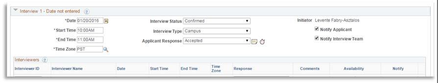 9. Add interview detail fields: Select Notify Applicant and Notify Interview Team to
