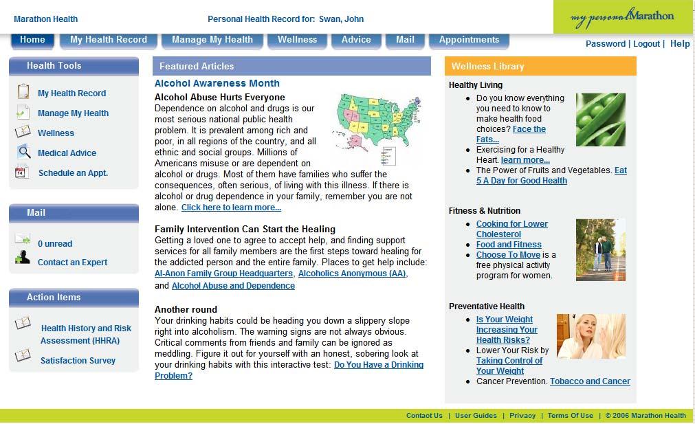 ehealth Portal Home Page Benefits One-stop HHRA, health content, and