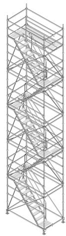 Modular stairtower Layher has now further optimized the use of the Allround system as a scaffolding stairtower assembled from standard scaffolding components and prefabricated stairways with