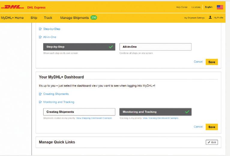MyDHL+ Quick Reference Guide 3 DASHBOARD Once you ve logged in, you ll have access to all these