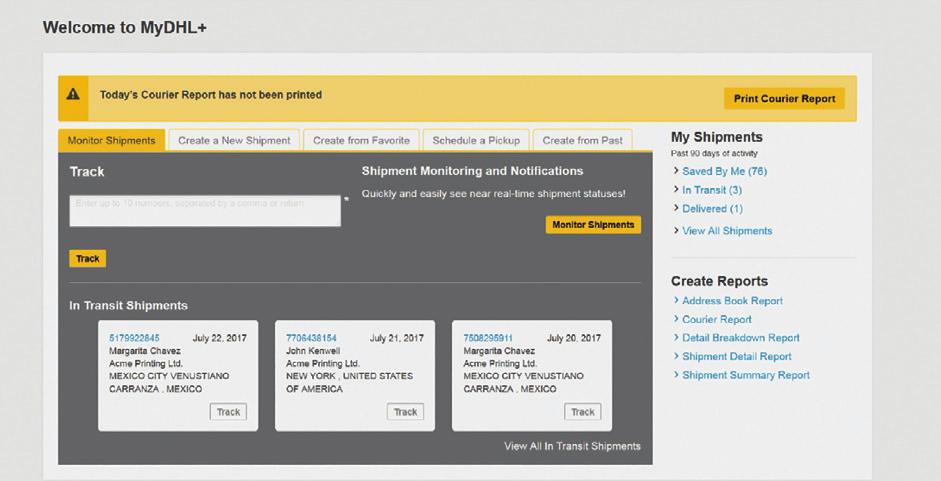 MyDHL+ Quick Reference Guide 7 TRACKING There are two ways to track your Shipments with MyDHL+. Both are simple, transparent and flexible.