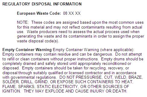 Disposal must be in accordance with current applicable laws and