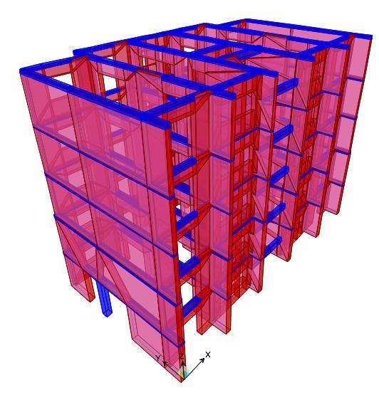 3 (Fig. 2). The thickness is the real one of the walls. The floors are modeled by introducing the rigid diaphragm constraint at each storey level.