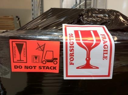 5. Marking j. Wrap in darkened plastic foil. k. Place 'Fragile and Do Not Stack' label (see picture above). l. Tip N Tell Warning Labels.