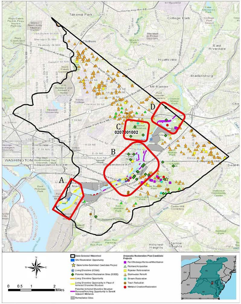ANACOSTIA RIVER (DC):10 Proposed Project Identification Focus Areas Anacostia Watershed Project Areas Activity A B C Conservation Oyster Restoration Stream Restoration Riparian Buffer Restoration /