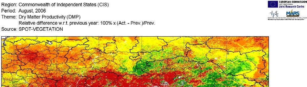 The analysis of the Dry Matter Production modelling results for areas with potatoes shows that less dry matter than in previous year was (potentially) produced in May August in, Afghanistan,,
