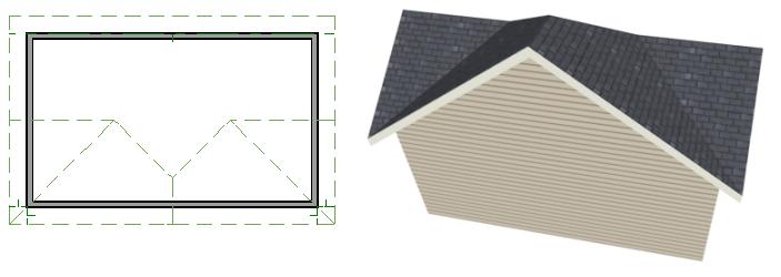 Troubleshooting Roof Issues If a wall that is perpendicular to these walls is also specified as a Full Gable Wall, the roof becomes more complex with an additional ridge, two valleys, and two hips.