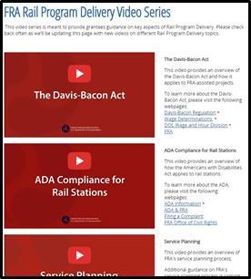 gov/page/p0797 FRA Rail Program Delivery Video Series: The Davis-Bacon Act, ADA Compliance for Rail Stations, Service Planning,