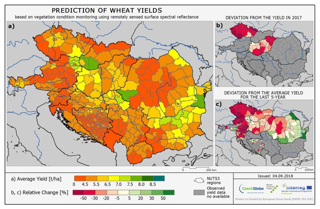 Yield prediction Central Europe region Yield data collected under the umbrella of DriDanube project, from involved countries
