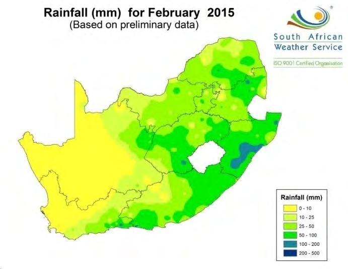 Rainfall Conditions fairly favorable for rainfall over the eastern and central areas during February 2016; overall less rain than in January.