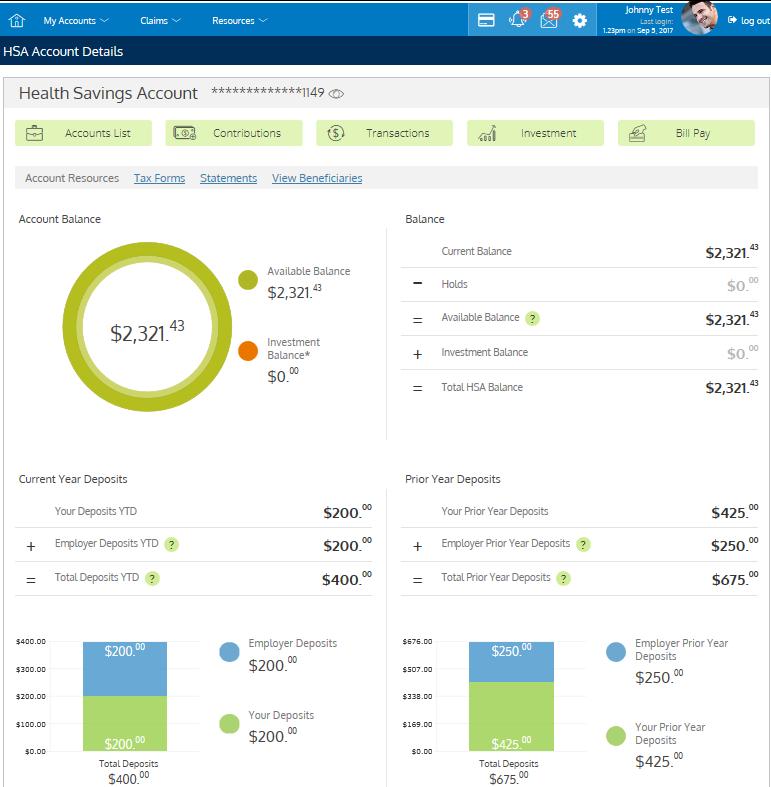 Manage Your Spending Account HSA Account Details Account Dashboard / Select Account View Account Details