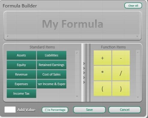 12. The formula builder interface will open. 13. To add GP.