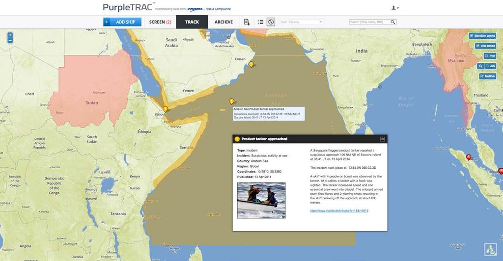 Enhanced Tracking MaRisk Near real-time updates on piracy,