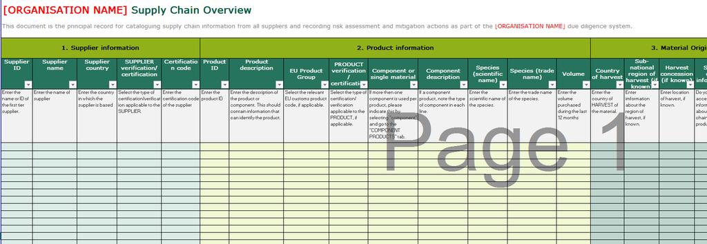2. Information gathering Excel master document For systematic recording of all suppliers & supply chain