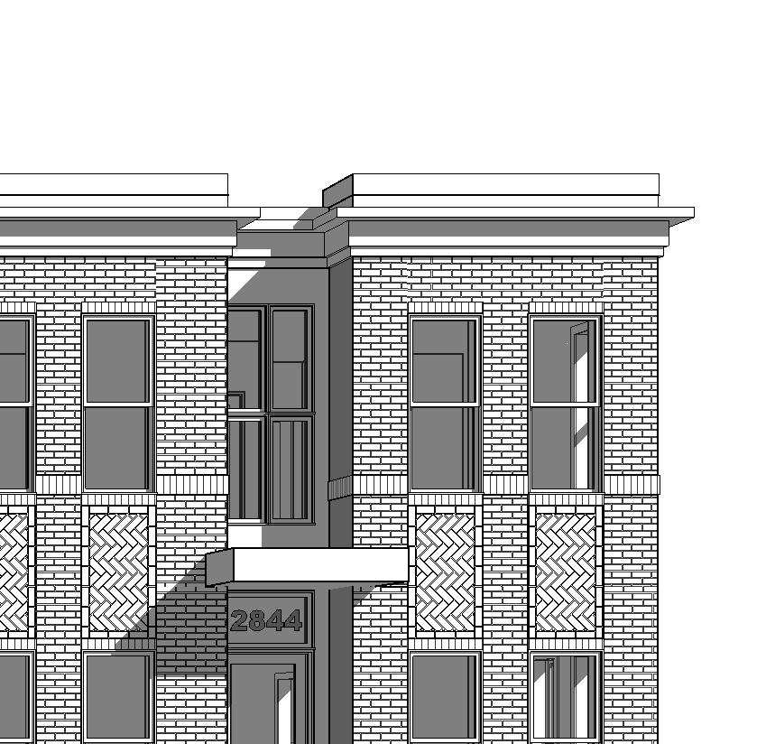 THE BUILDING IS SETBACK FROM THE STREET TO ALIGN WITH THE STRUCTURES ON EITHER SIDE AND THE PORCH AND FIRST FLOOR LEVEL ARE RAISED TO ALSO MATCH THE