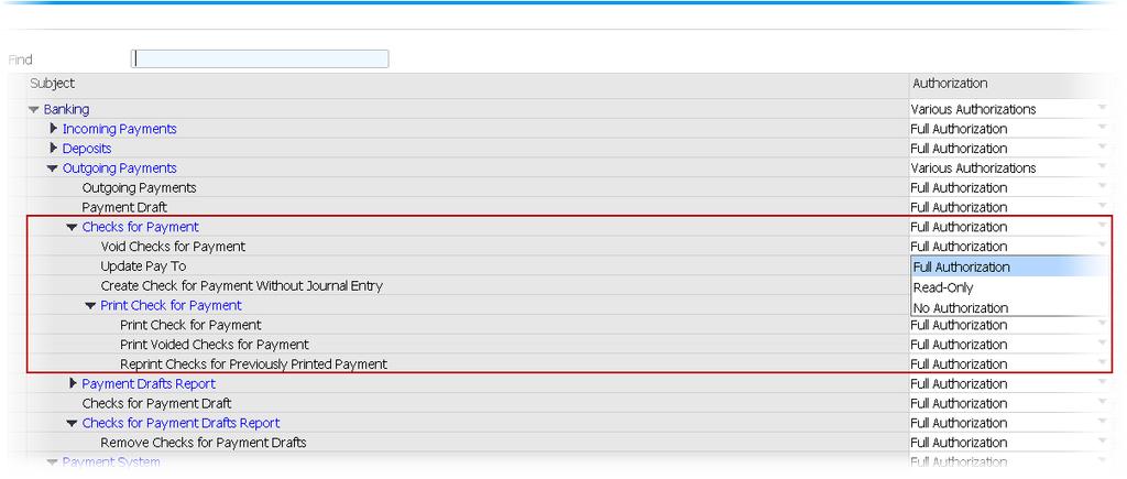 Cheque for Payment-Authorization New authorizations added for better control over checks for payment.