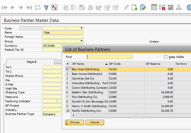 Core Master Data Business Partner Master Data Real Life: Peter needs to search for his distributors. He decides to search using the WILDCARD!