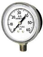 401A SERIES AGRICULTURAL AMMONIA GAUGE Black painted steel case, stainless steel internals and steel socket 2 ½ (63 mm), 4 (100 mm) Case Wetted Parts Stainless steel bourdon tube Steel connection