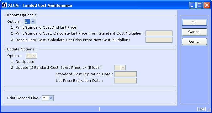 Report Options: Option 1 Print Standard Cost and List Price This option w ill print a report of the existing standard cost and list price for an item.