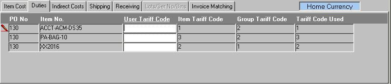 Task 8: Duties Introduction Click the Duties tab in the detail section of the window (located in the middle of the window). Tariffs are used in the calculation of the duty applicable to the shipment.