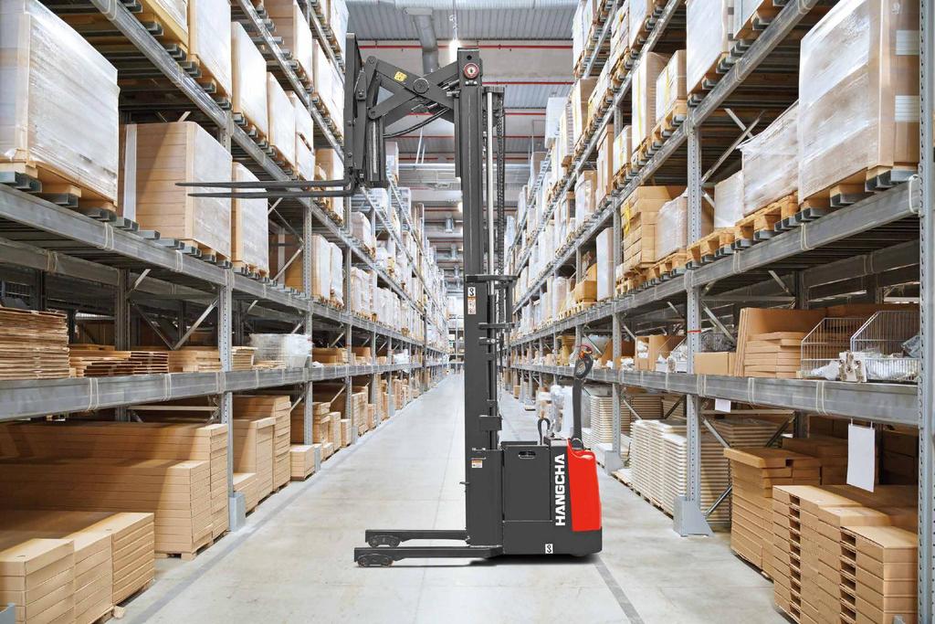 A Series Walkie Reach Stacker The walkie reach stacker moves goods forward and backward with a scissor fork extension