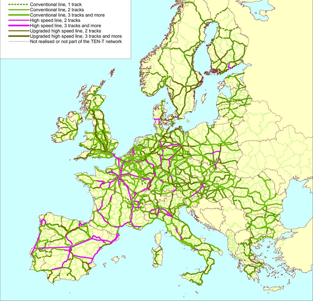 page 38 TEN Invest Final Report Map 3-7: TEN-T railway network anticipated for 2010 according to link types During the period from 2001 to 2010 up-grading is expected to be realised in the United