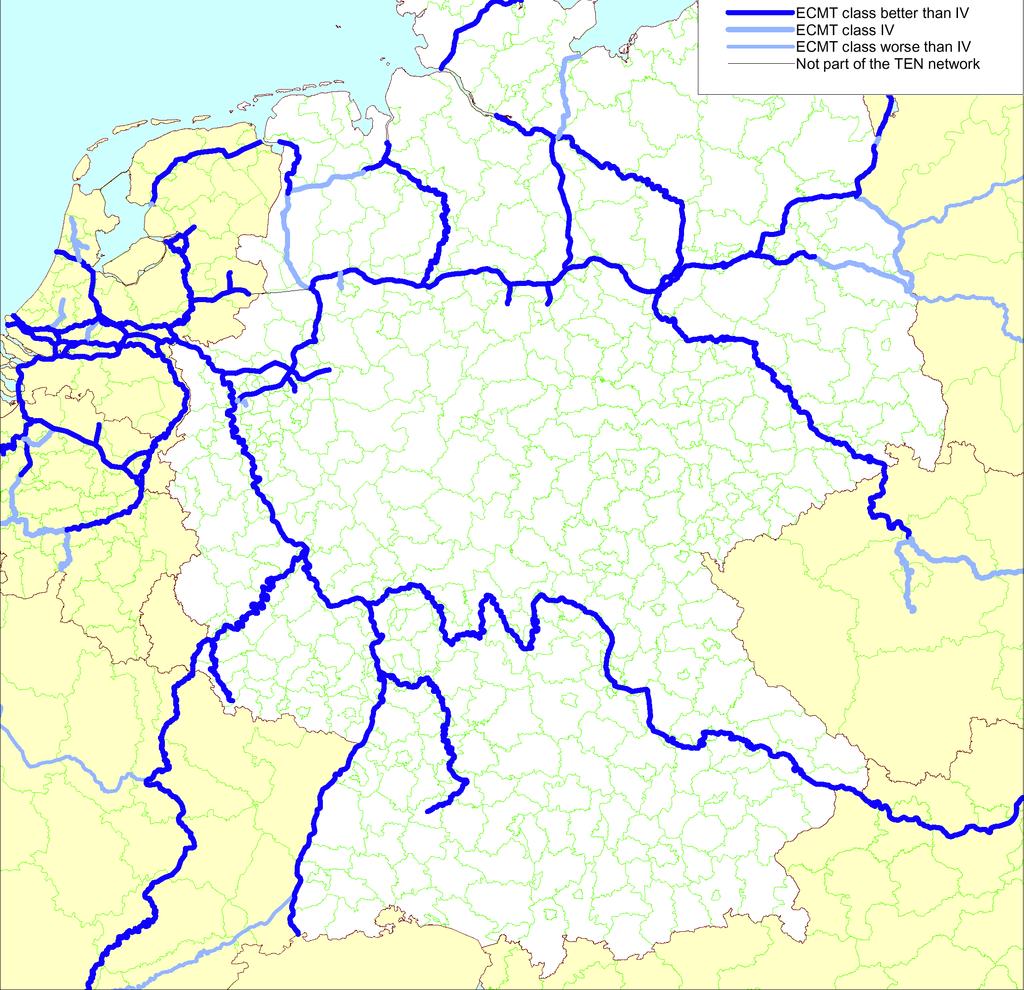 TEN Invest Final Report page 43 Map 3-12: The TEN-T inland waterway network in Germany and neighbouring countries in 2015 3.