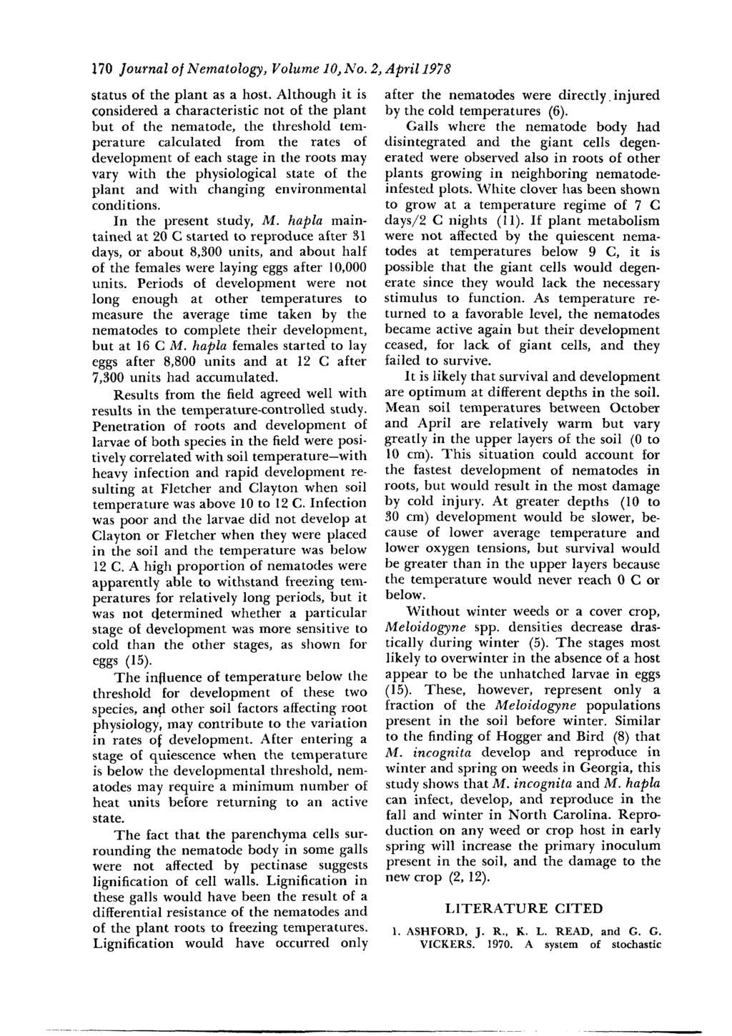 170 Journal o[ Nematology, Volume 10, No. 2, April 1978 status of the plant as a host.