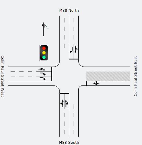 Figure 8-4: Existing layout for Colin Paul Street and M88 ( Rienert Avenue) intersection Figure 8-5: Proposed new layout for Colin Paul Street and