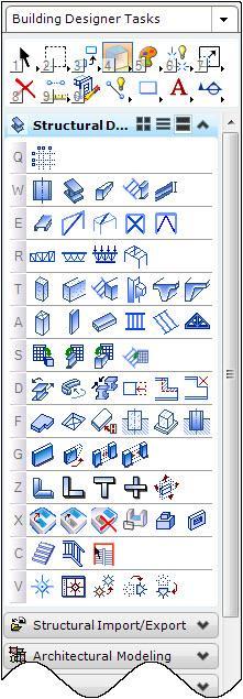 THE INTERFACE The Building Designer tasks dialog box, by default docked on the left side of the Building Designer application window, provides all the Structural Building Designer tasks and tools in