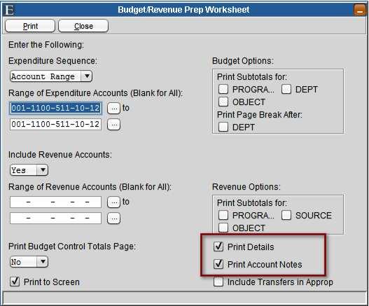 Budget Prep Worksheet Go To: Finance > Budget Prep > Budget Prep Worksheet Options to include Account