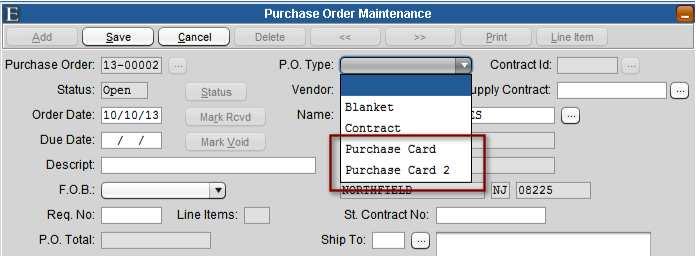 Added Support for 2 nd Purchase Card An additional field has been added to Finance Parameter Maintenance
