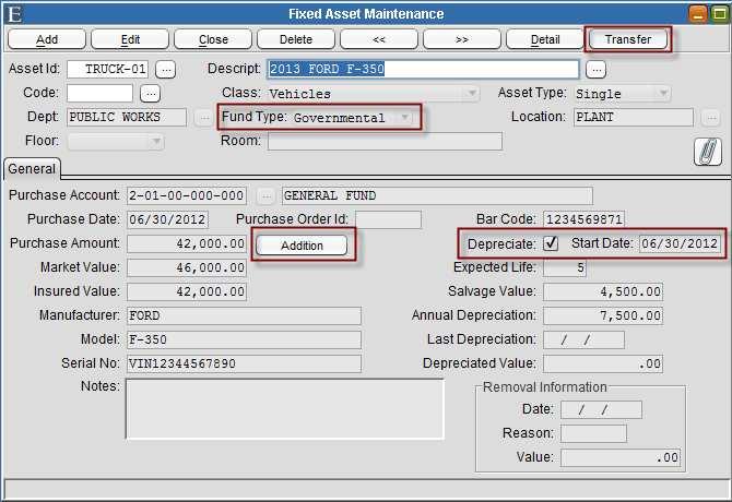 2- Fixed Assets New Fields NEW Fund Type: The Fund Type field has been added in order to separate Governmental and