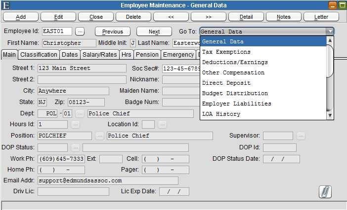 3- Payroll Employee Maintenance There is a new option in Employee Maintenance to allow the user to easily navigate between