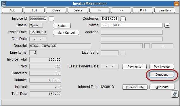 Apply Discount Invoice Maintenance has the option to apply a