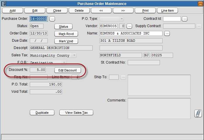 Apply Discount Button: Purchase Order Maintenance now offers an option to easily