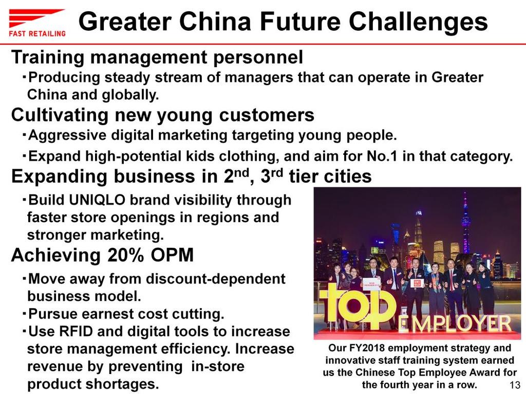 I have talked about the factors I consider important drivers of UNIQLO Greater China s success to date, but what of the future?